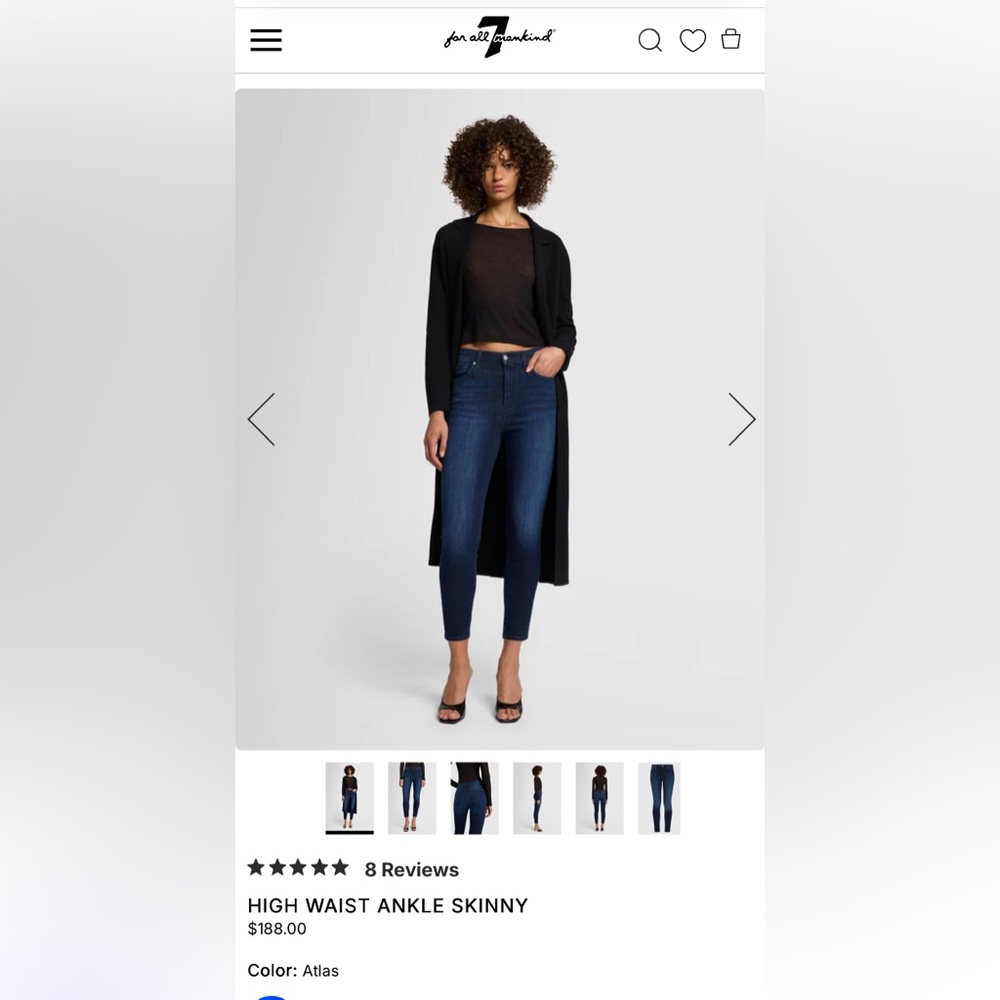 7 for All Mankind HIGH WAIST ANKLE SKINNY Sz 26 Atlas Super Skinny Jeans NWT